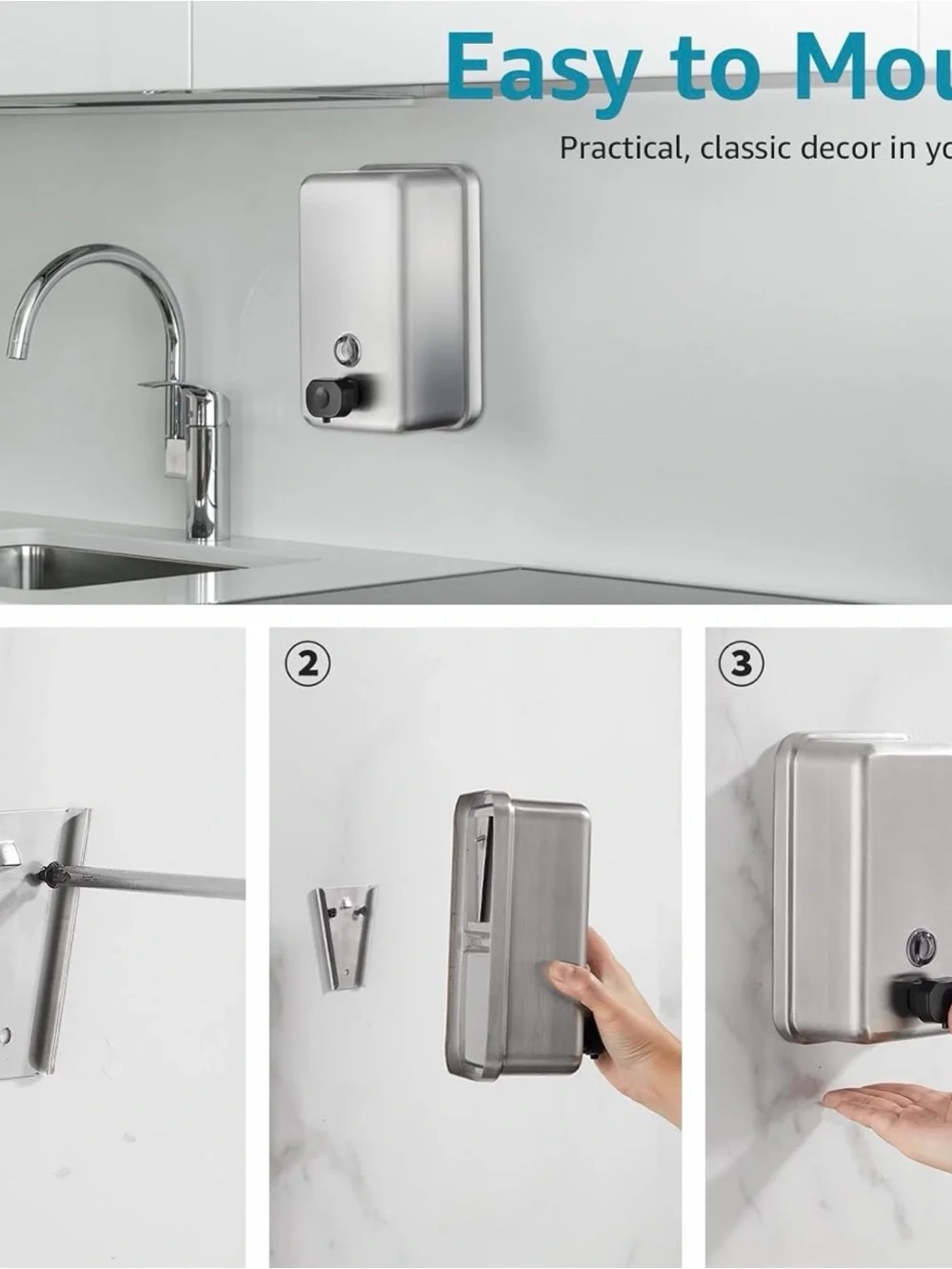 Commercial Wall Mount Soap Dispenser - Stainless Steel Bathroom Hand Soap 38.8oz